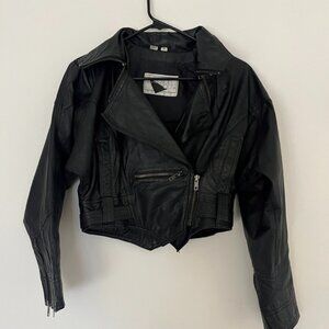 Yucatan Bay Black Leather Bomber Cropped Jacket Medium Made in Korea